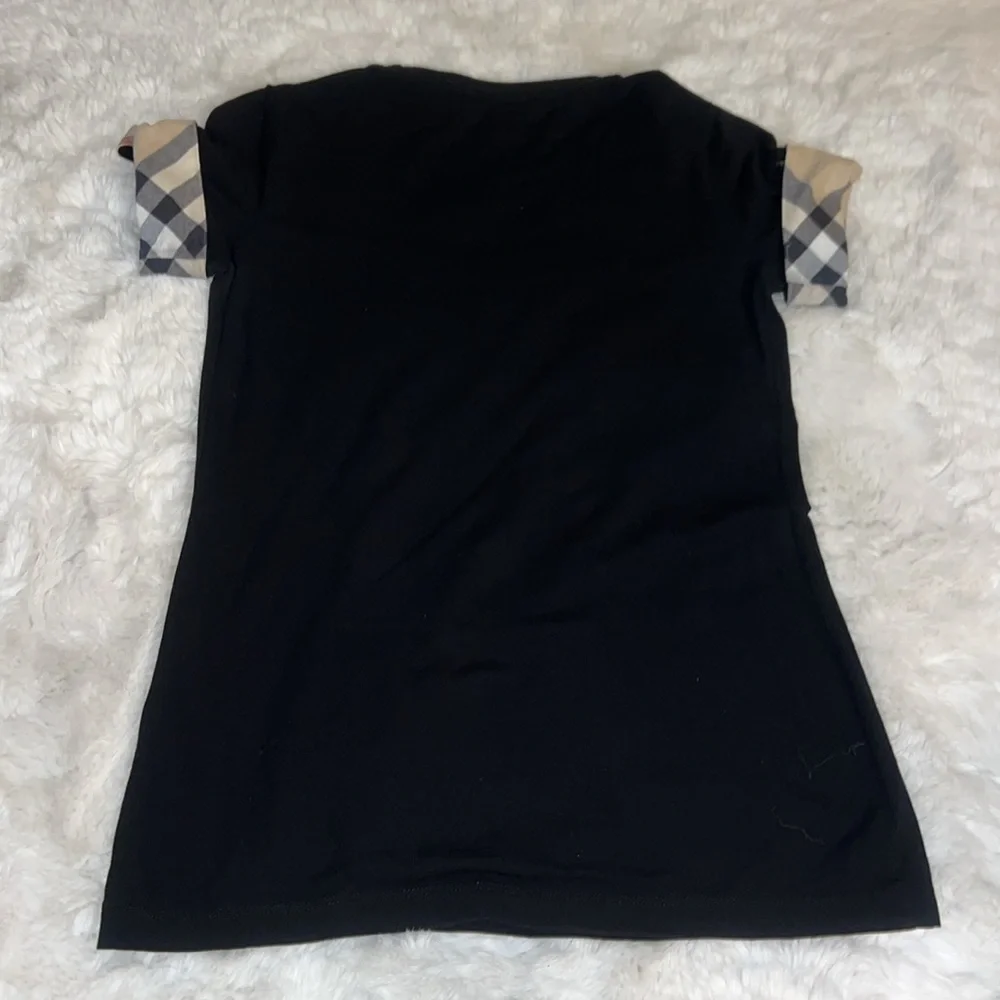 Authentic Burberry Cotton round-collar checked cuff T-shirt - Picture 8 of 9